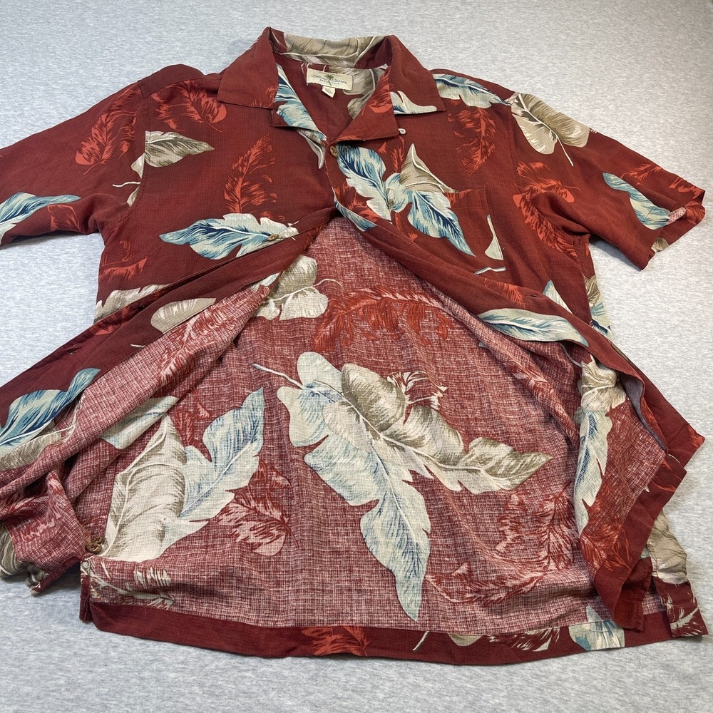 Island Shores Hawaiian Shirt Mens Large L Washable Silk Red Leaf Tropical Camp - Picture 6 of 10